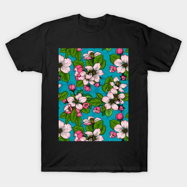 Apple blossom on turquoise T-Shirt by katerinamk